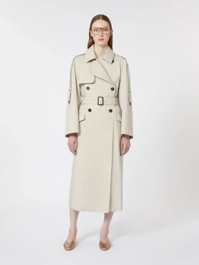 Wijd waterafstotend trenchcoat van twill, naturel Wijd waterafstotend trenchcoat van twill, naturel