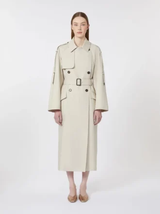 Wijd waterafstotend trenchcoat van twill, naturel