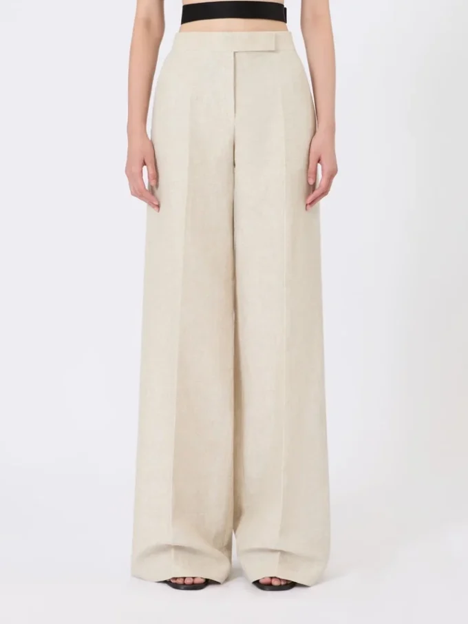 Wijde broek van linnen drill, zandkleur Wijde broek van linnen drill, zandkleur