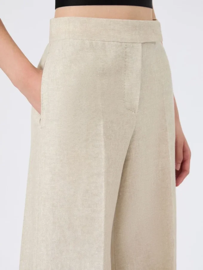 Wijde broek van linnen drill, zandkleur Wijde broek van linnen drill, zandkleur