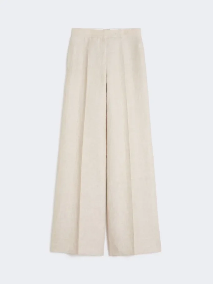 Wijde broek van linnen drill, zandkleur Wijde broek van linnen drill, zandkleur