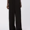 Wijde broek van viscose satijn, zwart Wijde broek van viscose satijn, zwart
