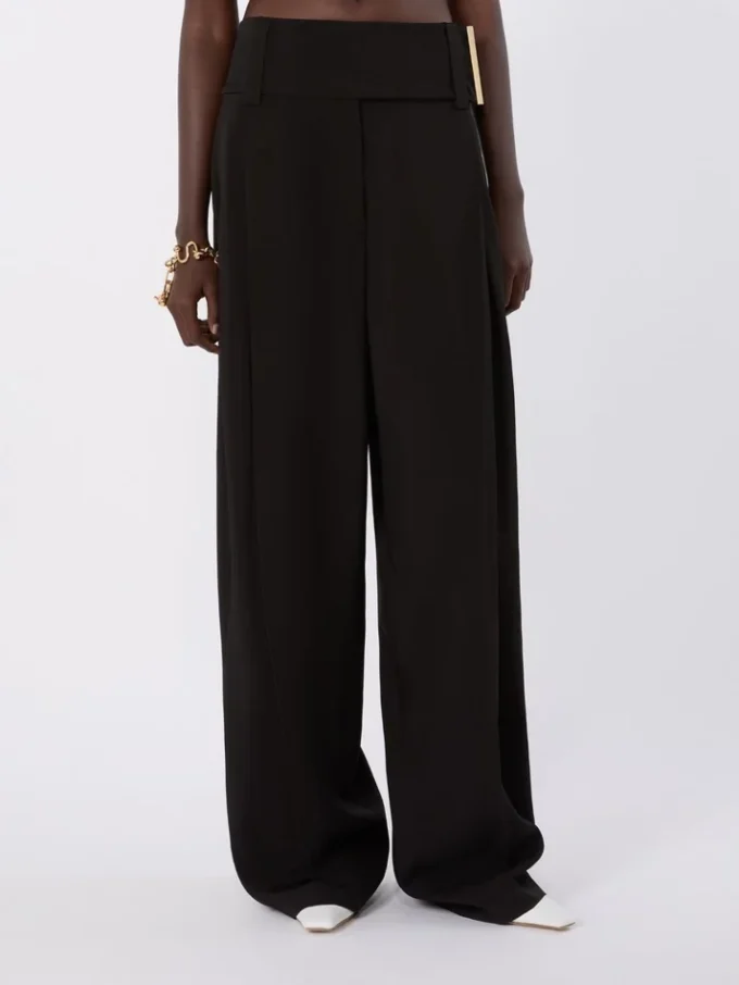 Wijde broek van viscose satijn, zwart Wijde broek van viscose satijn, zwart