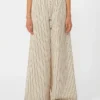 Wijde gestreepte broek van katoen en zijde, beige Wijde gestreepte broek van katoen en zijde, beige