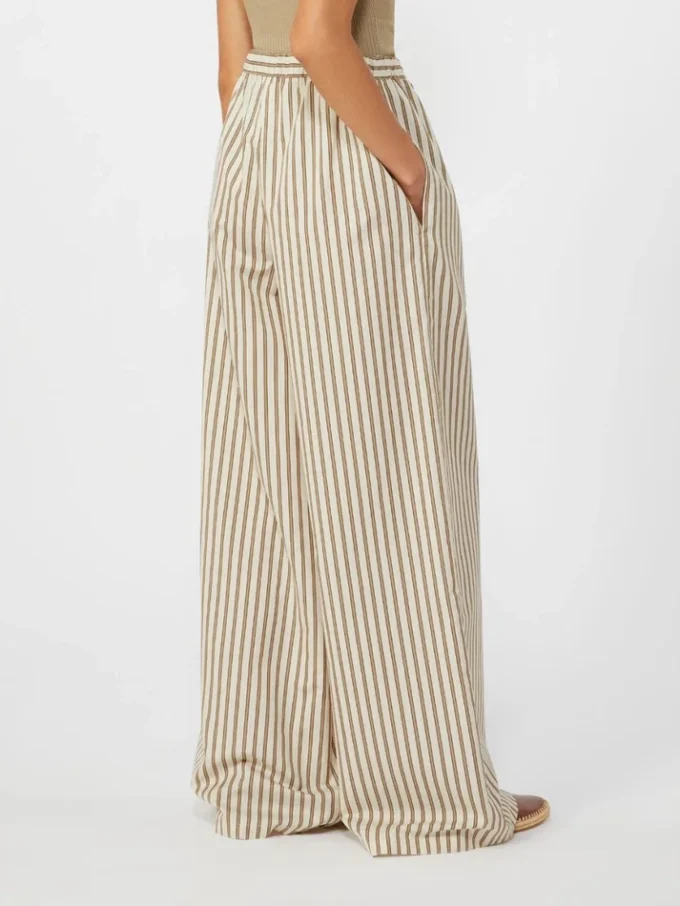 Wijde gestreepte broek van katoen en zijde, beige Wijde gestreepte broek van katoen en zijde, beige
