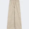Wijde gestreepte broek van katoen en zijde, beige Wijde gestreepte broek van katoen en zijde, beige