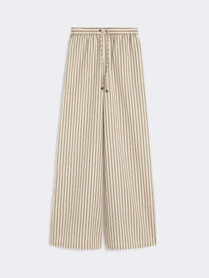 Wijde gestreepte broek van katoen en zijde, beige Wijde gestreepte broek van katoen en zijde, beige
