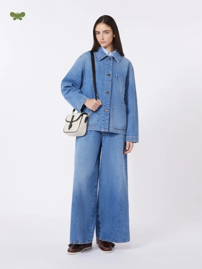 Wijde katoenen denim jeans, marineblauw Wijde katoenen denim jeans, marineblauw