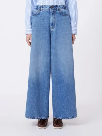 Wijde katoenen denim jeans, marineblauw