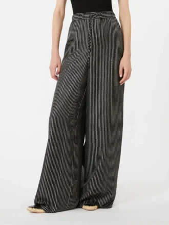 Wijde zijden broek met print, zwart-wit