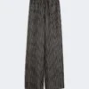 Wijde zijden broek met print, zwart-wit Wijde zijden broek met print, zwart-wit