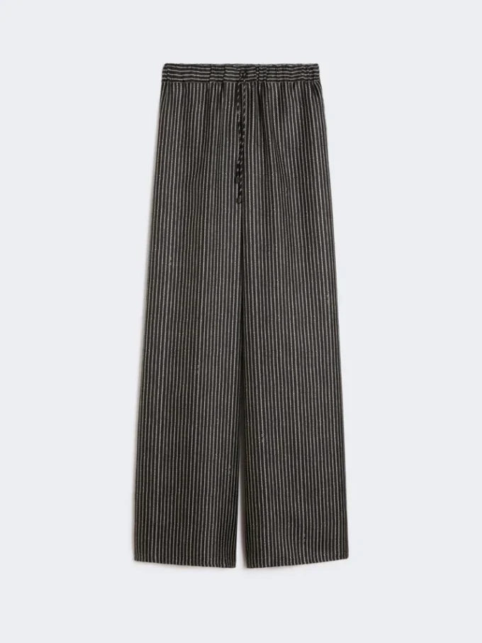 Wijde zijden broek met print, zwart-wit Wijde zijden broek met print, zwart-wit