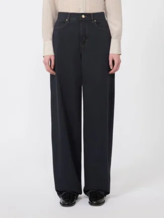 Wijdvallende broek van katoensatijn, marineblauw