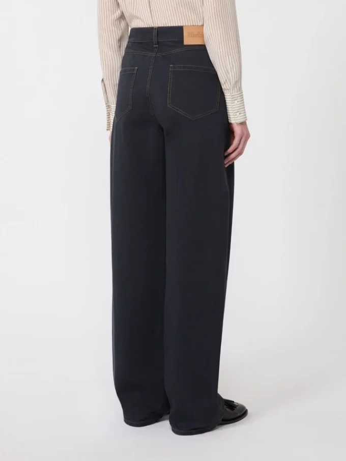 Wijdvallende broek van katoensatijn, marineblauw Wijdvallende broek van katoensatijn, marineblauw