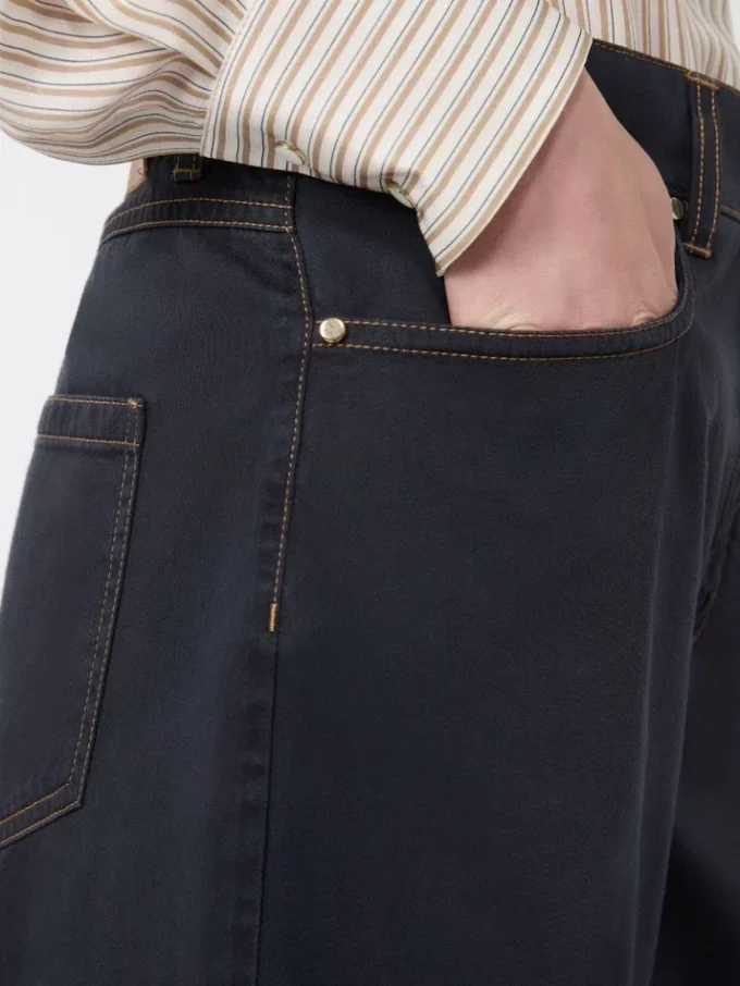 Wijdvallende broek van katoensatijn, marineblauw Wijdvallende broek van katoensatijn, marineblauw