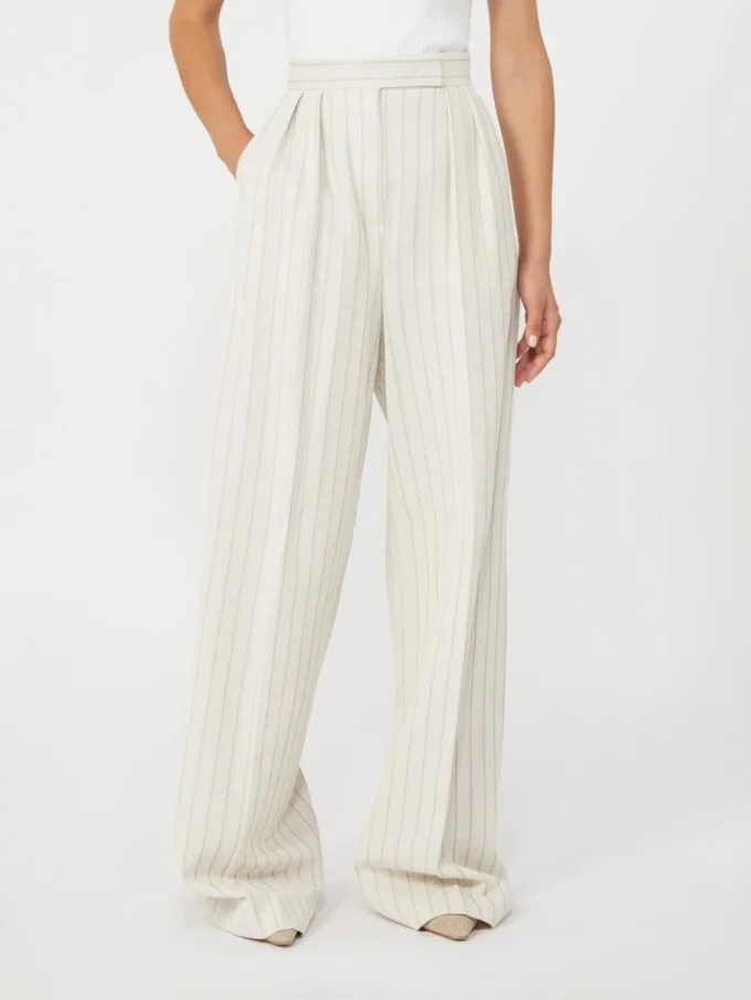 Wijdvallende broek van piquajersey met krijtstreep, wit Wijdvallende broek van piquajersey met krijtstreep, wit