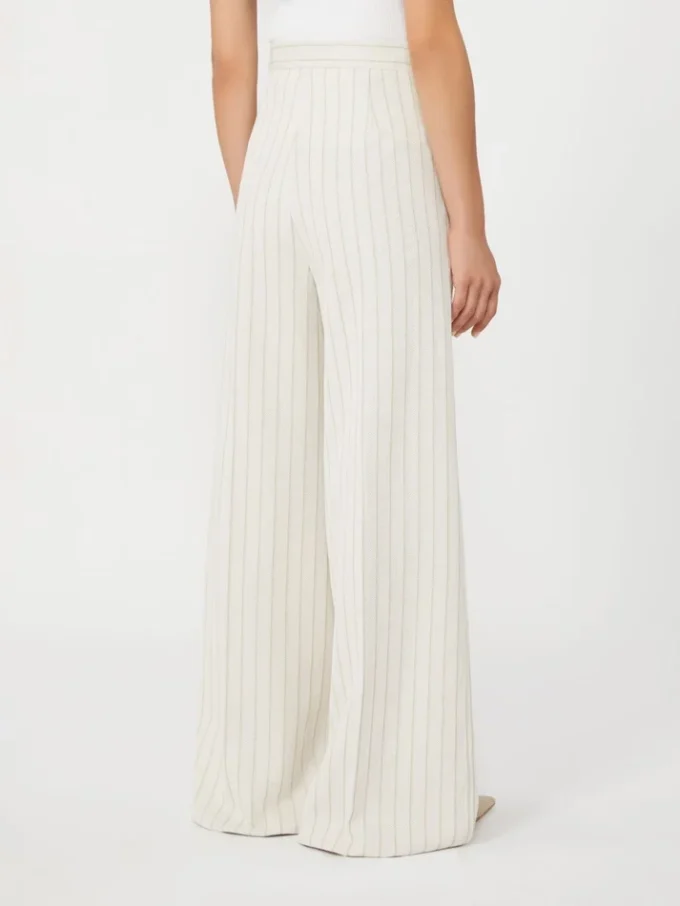 Wijdvallende broek van piquajersey met krijtstreep, wit Wijdvallende broek van piquajersey met krijtstreep, wit