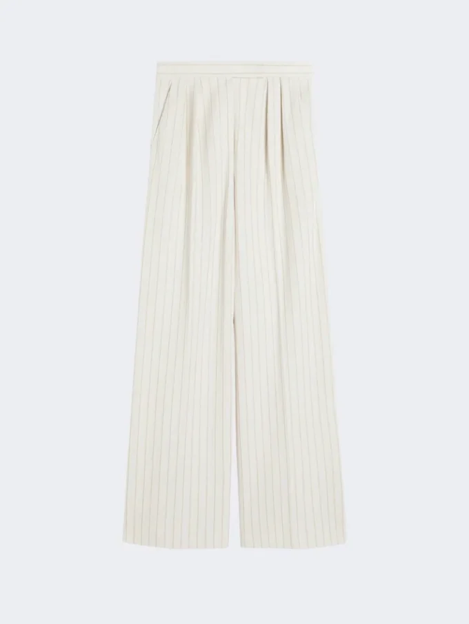 Wijdvallende broek van piquajersey met krijtstreep, wit Wijdvallende broek van piquajersey met krijtstreep, wit