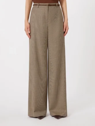 Wijdvallende broek van wol met patroon, karamel