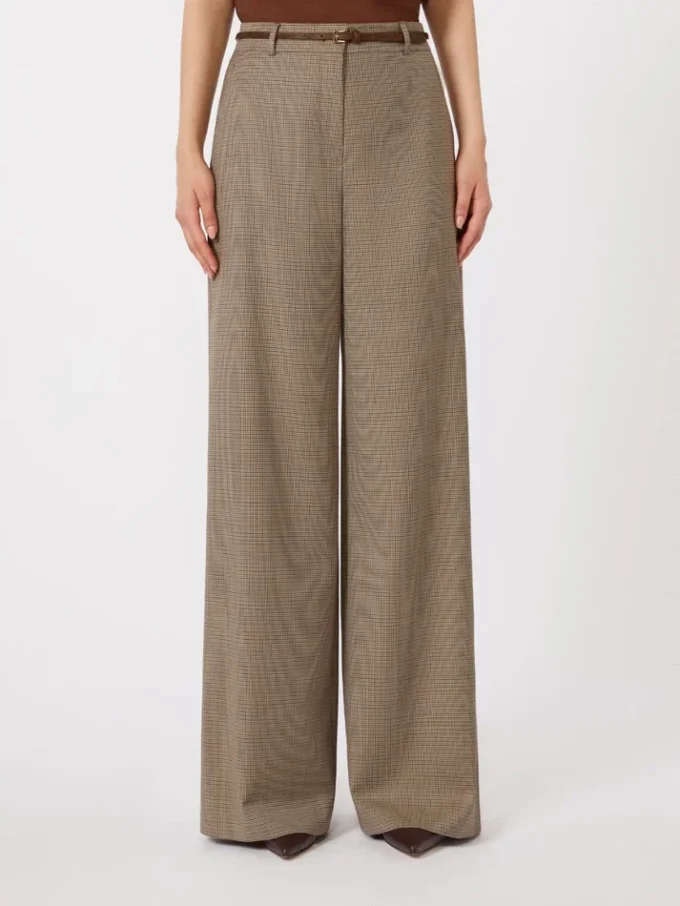 Wijdvallende broek van wol met patroon, karamel Wijdvallende broek van wol met patroon, karamel