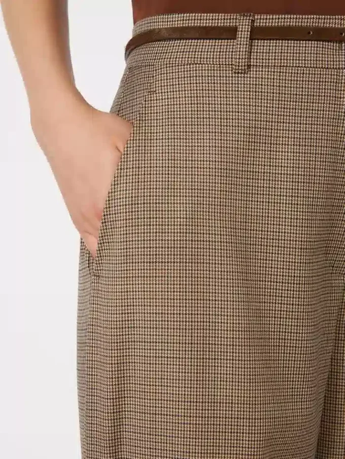 Wijdvallende broek van wol met patroon, karamel Wijdvallende broek van wol met patroon, karamel