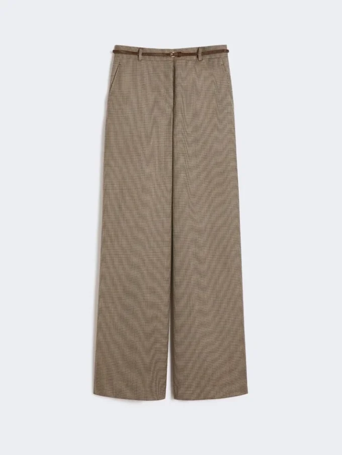 Wijdvallende broek van wol met patroon, karamel Wijdvallende broek van wol met patroon, karamel