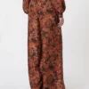 Wijdvallende zijden broek met print, terracotta Wijdvallende zijden broek met print, terracotta