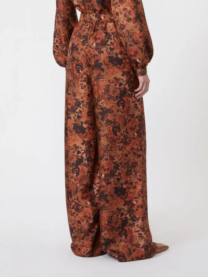 Wijdvallende zijden broek met print, terracotta Wijdvallende zijden broek met print, terracotta