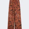 Wijdvallende zijden broek met print, terracotta Wijdvallende zijden broek met print, terracotta