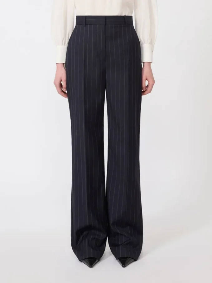 Wollen broek met krijtstreep, marineblauw Wollen broek met krijtstreep, marineblauw