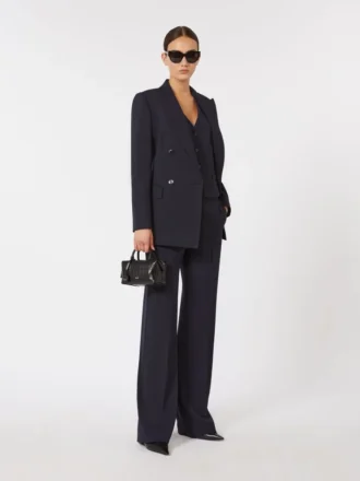 Wollen crêpe broek, marineblauw