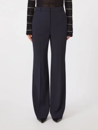 Wollen crêpe broek, marineblauw