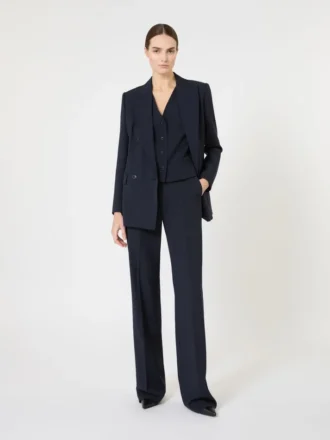 Wollen crêpe vest, marineblauw