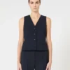 Wollen crêpe vest, marineblauw Wollen crêpe vest, marineblauw