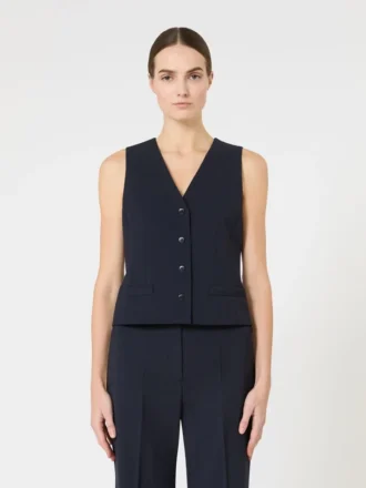 Wollen crêpe vest, marineblauw