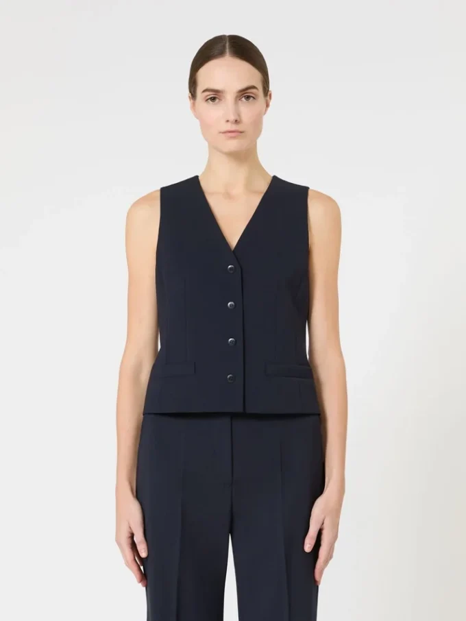 Wollen crêpe vest, marineblauw Wollen crêpe vest, marineblauw