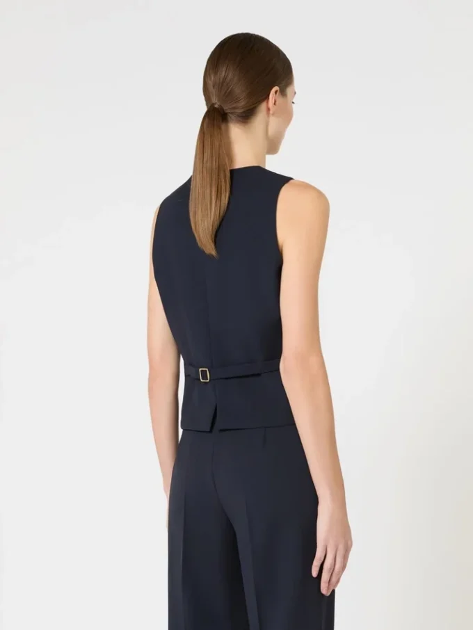 Wollen crêpe vest, marineblauw Wollen crêpe vest, marineblauw