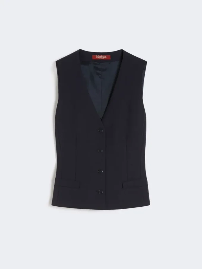 Wollen crêpe vest, marineblauw Wollen crêpe vest, marineblauw