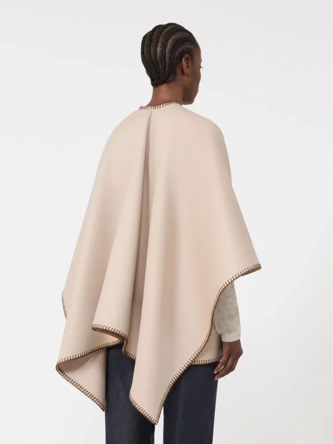 Wollen en kasjmier cape met riem, zandkleur