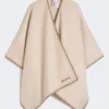 Wollen en kasjmier cape met riem, zandkleur