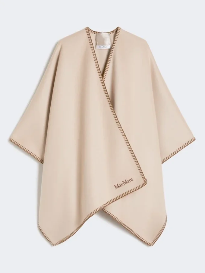 Wollen en kasjmier cape met riem, zandkleur