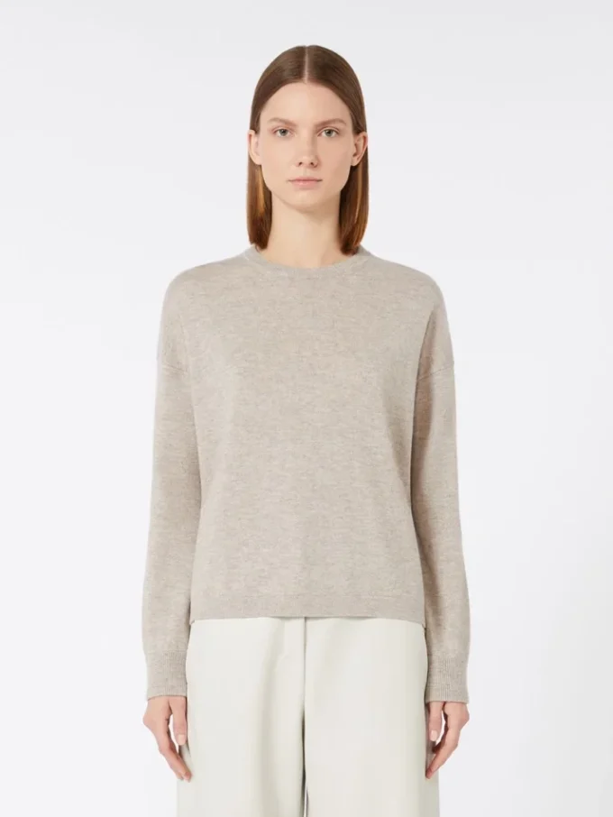 Wollen en kasjmier trui met boxy-pasvorm, beige