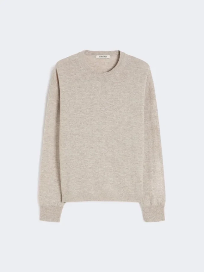 Wollen en kasjmier trui met boxy-pasvorm, beige