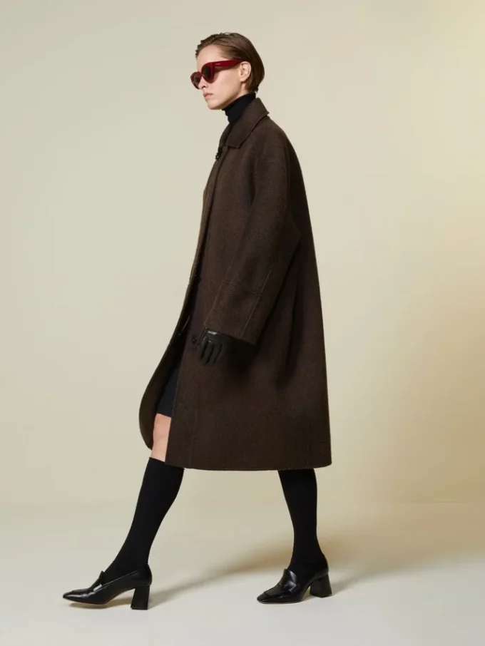 Wollen en mohair cocoonjas, bruin Wollen en mohair cocoonjas, bruin