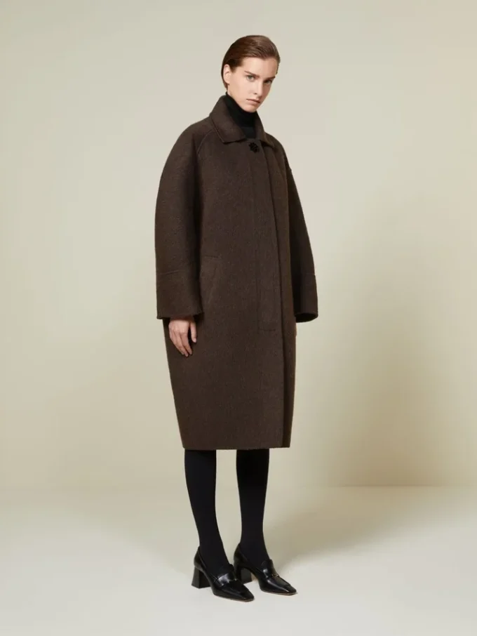 Wollen en mohair cocoonjas, bruin Wollen en mohair cocoonjas, bruin