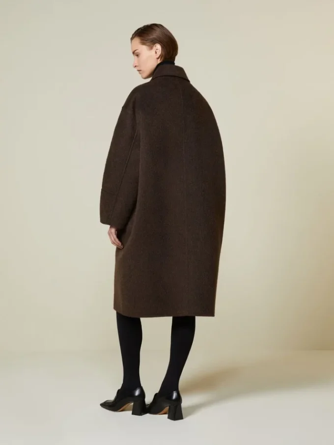 Wollen en mohair cocoonjas, bruin Wollen en mohair cocoonjas, bruin