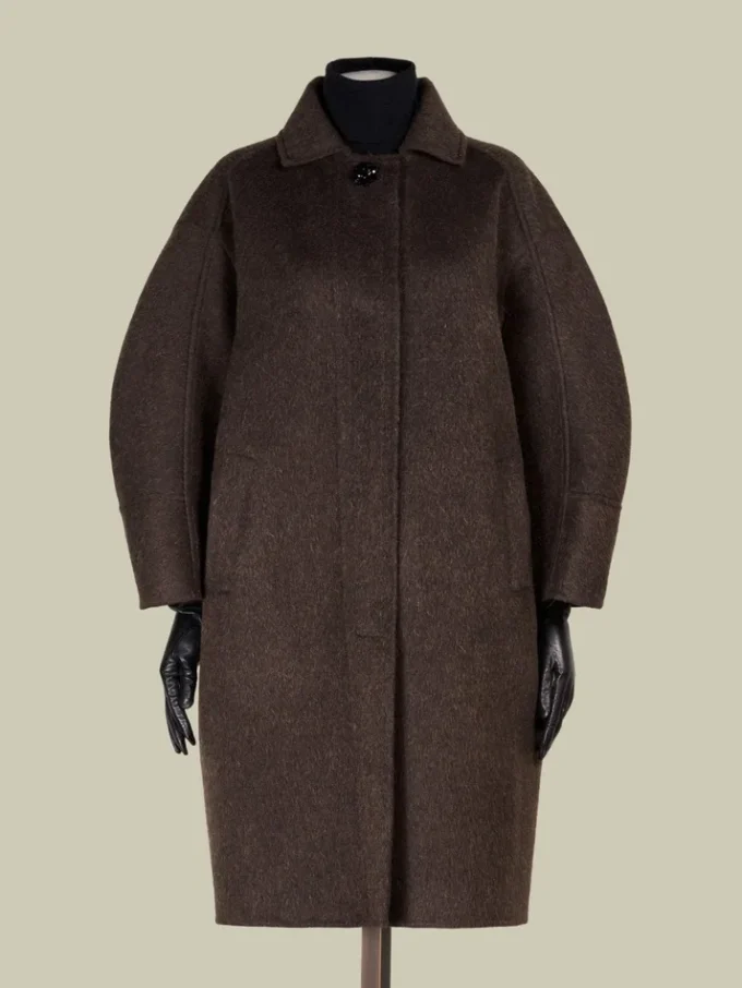 Wollen en mohair cocoonjas, bruin Wollen en mohair cocoonjas, bruin
