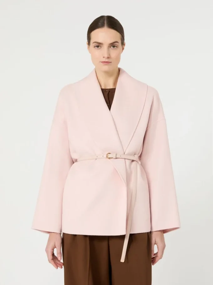Wollen, kasjmier en zijden mantel, roze Wollen, kasjmier en zijden mantel, roze