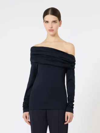 Wollen off-shoulder top, ultramarijn