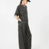 Wijde zijden broek met print, zwart-wit Wijde zijden broek met print, zwart-wit